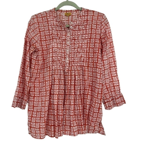 Roller Rabbit 100% Cotton Block Print Tunic Size Medium Coral Pink Orange - Picture 1 of 6